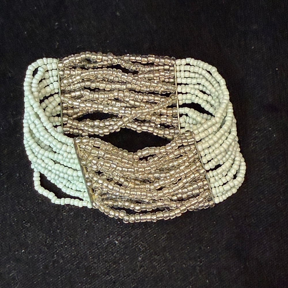 Source Unknown Silver and green/blue  Beaded Bracelet